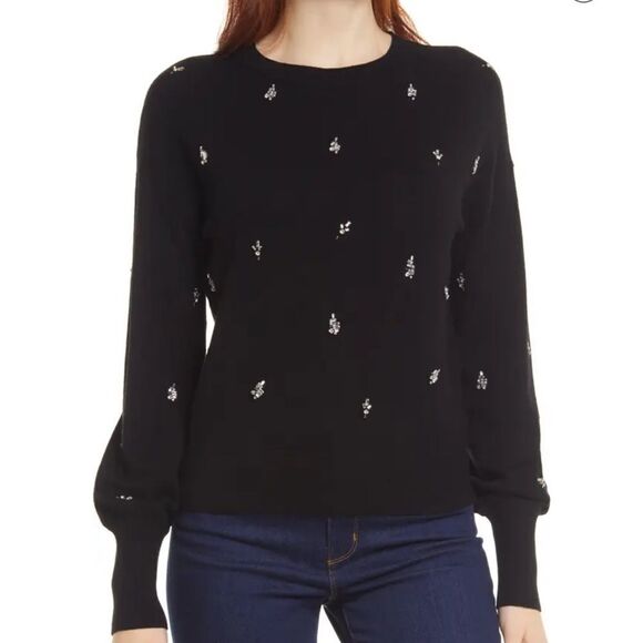 NWOT Halogen Embellished Front Sweater Black Small - Picture 1 of 8